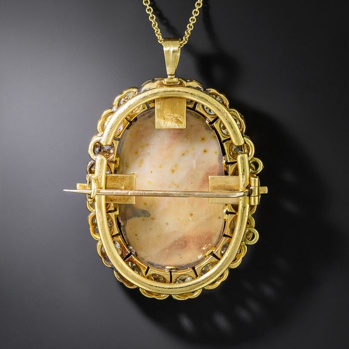 Late Georgian Early Victorian Hardstone Cameo and Diamond Pendant Brooch