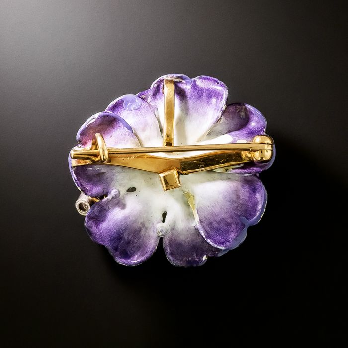 Late Victorian Purple Enamel and Diamond Dahlia Brooch/Pendant