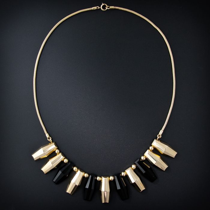 ネックレス・ペンダント MONIES SS24 SALIX NECKLACE (8225WDG BLACK AND GOLD) Mid-20th Century Gold and Onyx Geometric Necklace by Mossalone