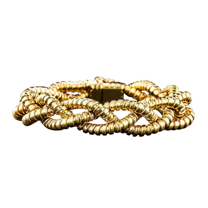 Mid-Century 18K Rosy-Yellow Gold Braid Bracelet - 8 1/4 Inches