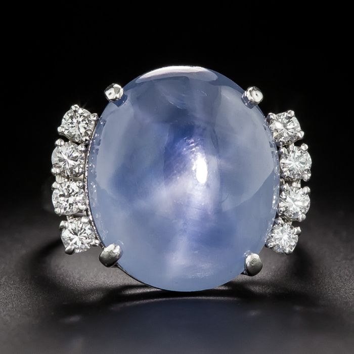 Mid Century 21.00 Carat Star Sapphire and Diamond Ring by Marshall LIttman Jewelers