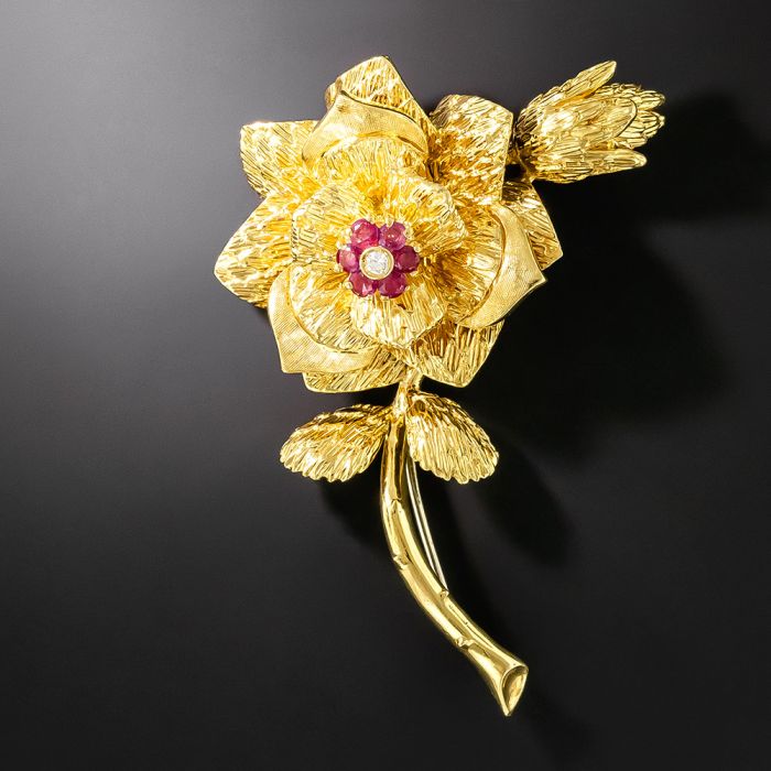 ゴールド 手の彫刻 バラ付き mid-century-cartier-ruby-and-