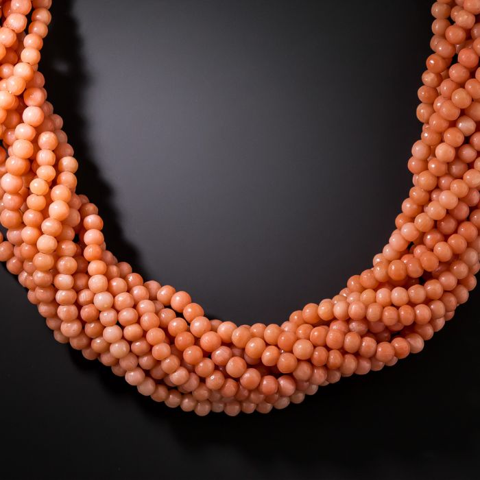 Mid-Century Coral Torsade Necklace