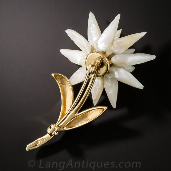 Very large Edelweiss brooch. Nostalgic costume jewelry with floral motif - high quality embroidered pearls brooch. Designer Trend 2021-22 by MariRich