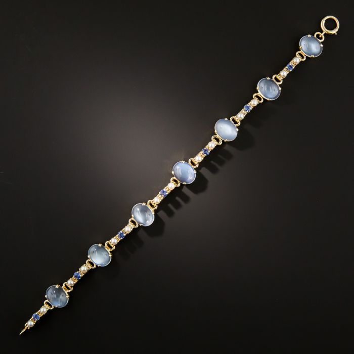 Antiques 1950s orders Silver Sapphires Cultured Pearl Bracelet