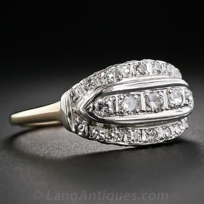 Mid Century Vintage Cigar Band Diamond Ring