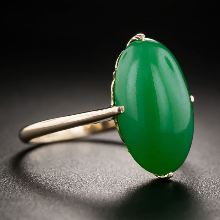 Natural Burmese Oval Jade Cabochon Ring
