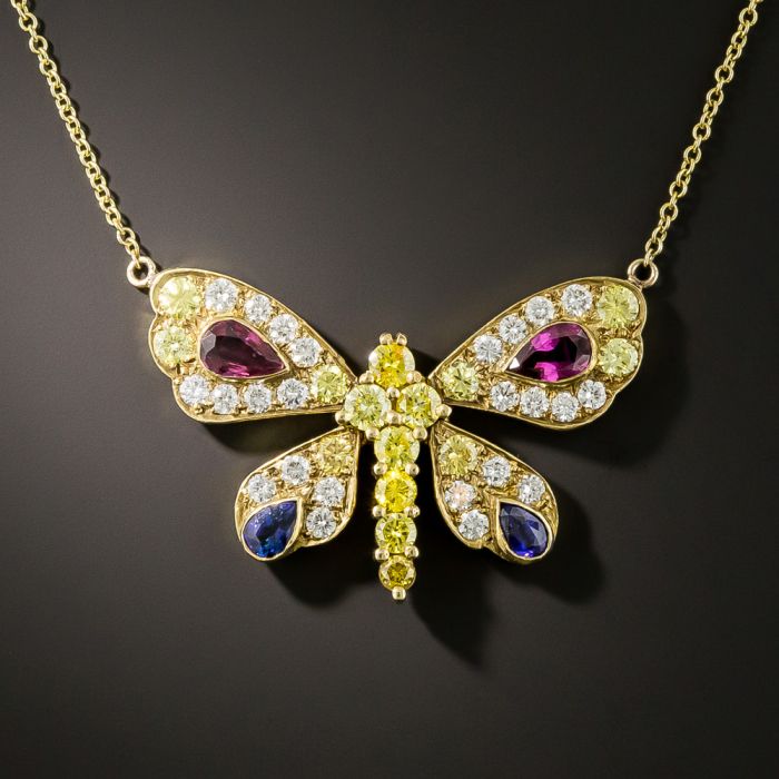 Genuine Sapphire and buy Citrine yellow butterfly necklace