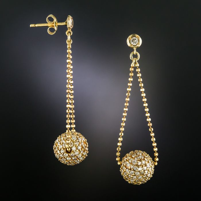 Vintage Diamond Pavé Ball Stud w/ Pearl Drop Dangle sold Earrings. 14k gold posts.