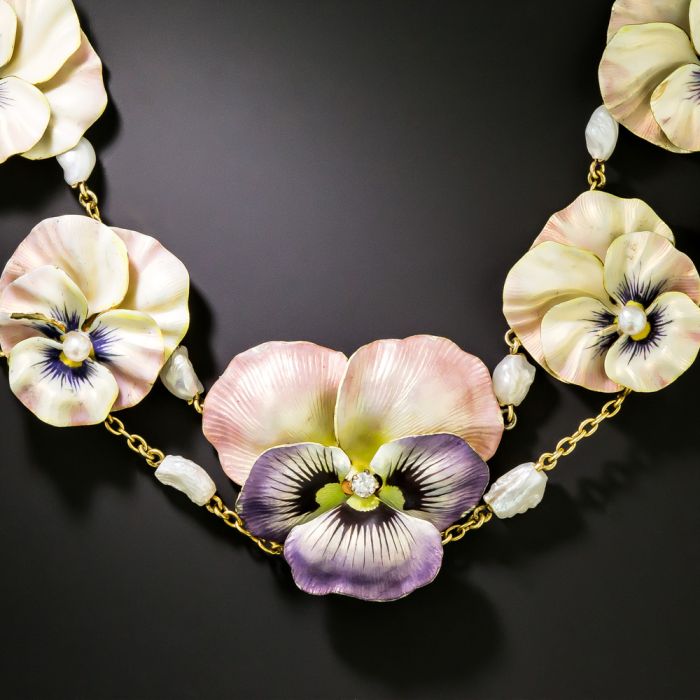 Art Nouveau Enamel Pansy Necklace