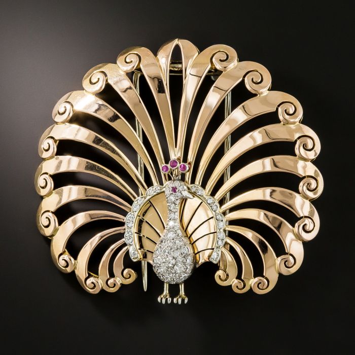 スワロフスキー　ピーコック　ブローチ retro-rose-gold-diamond-