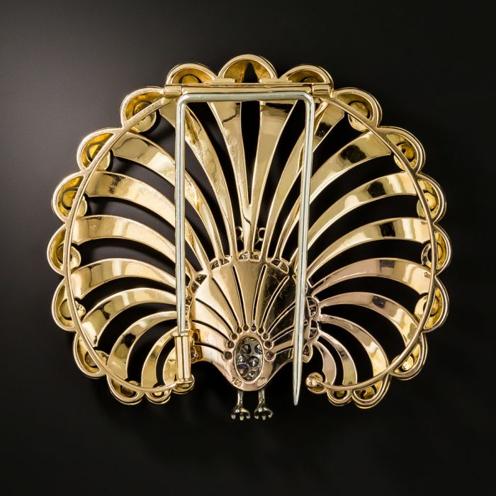 Retro Rose Gold Diamond Peacock Brooch
