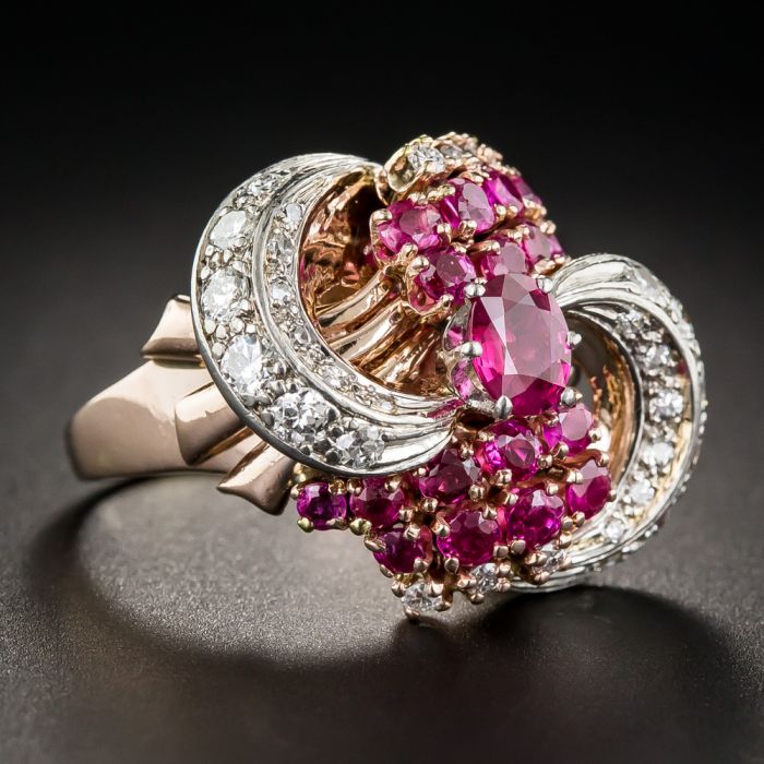 Retro Ruby and Diamond Cocktail Ring