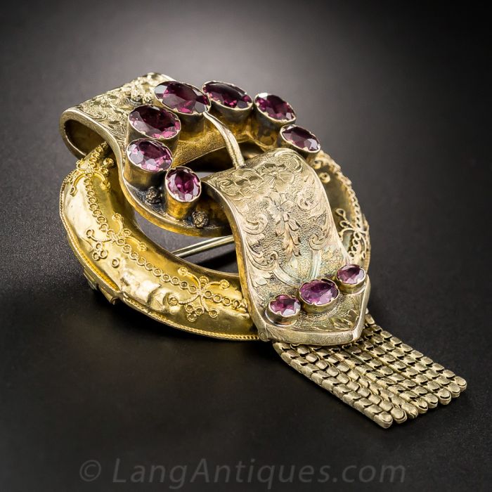 Rhodolite Garnet Victorian Garter Style Brooch