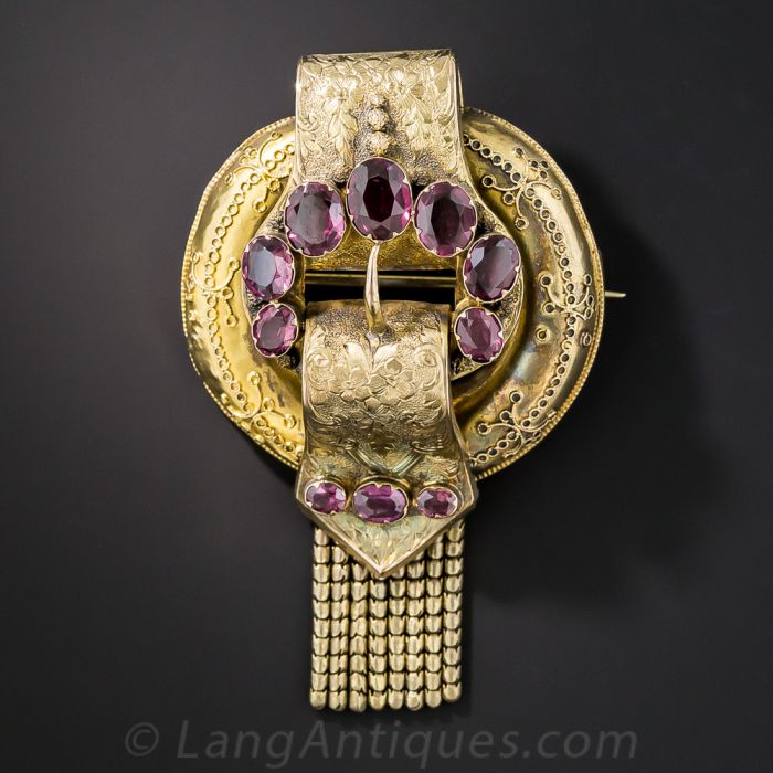 Rhodolite Garnet Victorian Garter Style Brooch