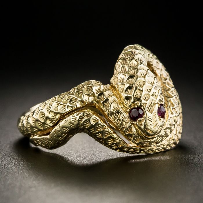 Mens gold snake ring with ruby eyes discount