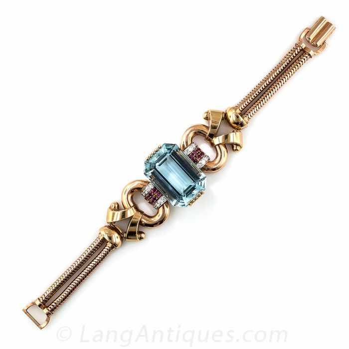Tiffany & Co. Retro Aquamarine, Diamond and Ruby Bracelet