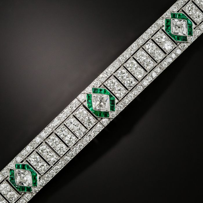 Tiffany Art Deco Lozenge-Cut Diamond and Emerald Bracelet