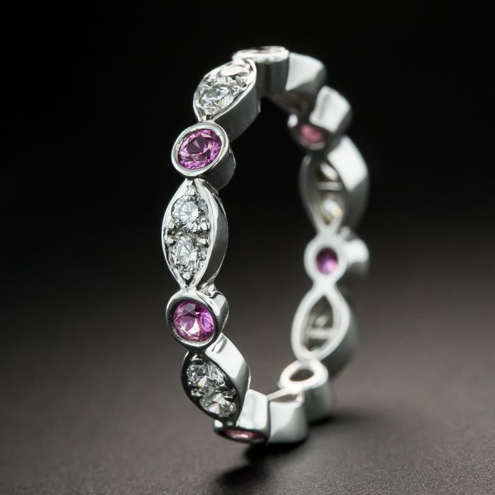 Tiffany Co. Diamond and Pink Sapphire Eternity Band Size 5 1 2
