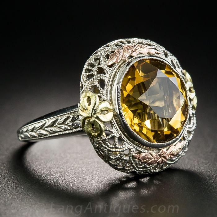 Tri-Color Citrine Filigree Ring, Circa 1930