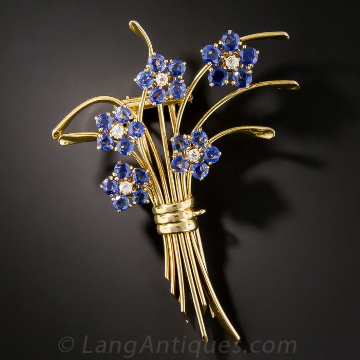 VCA Sapphire and Diamond Forget Me Not Brooch