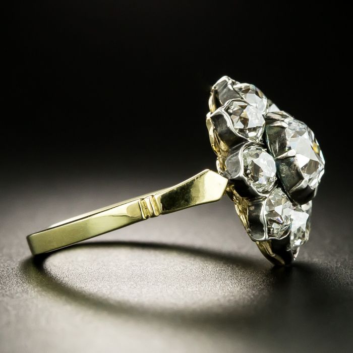 Victorian 1.13 Carat Old Mine-Cut Diamond Cluster Ring - GIA