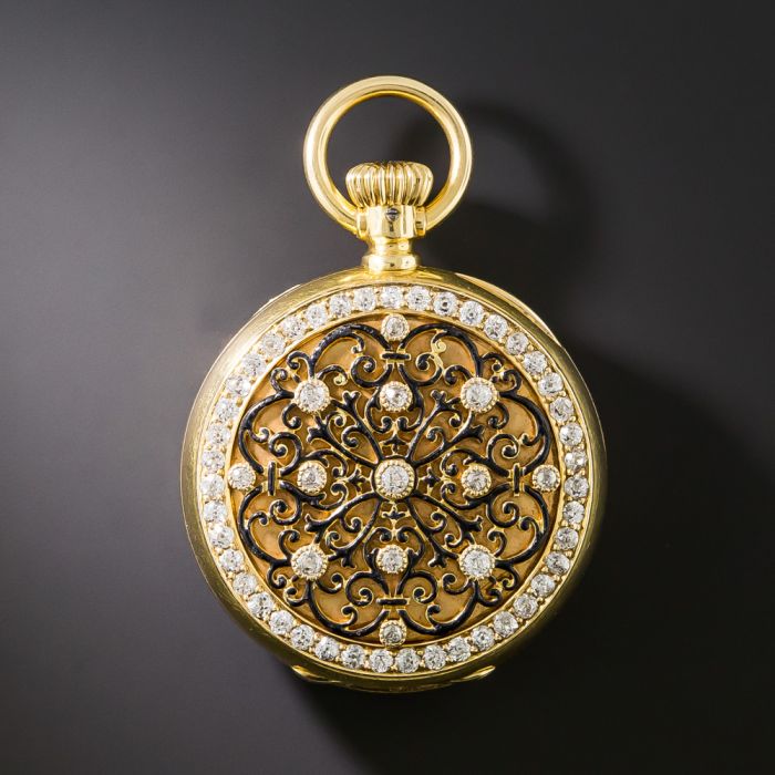Victorian 18K Diamond And Enamel Pendant/Pocket Watch