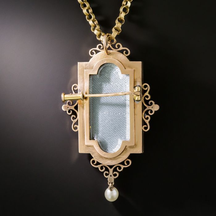Victorian 18K, Enamel, Pearl and Diamond Artemis Pendant Locket/Brooch