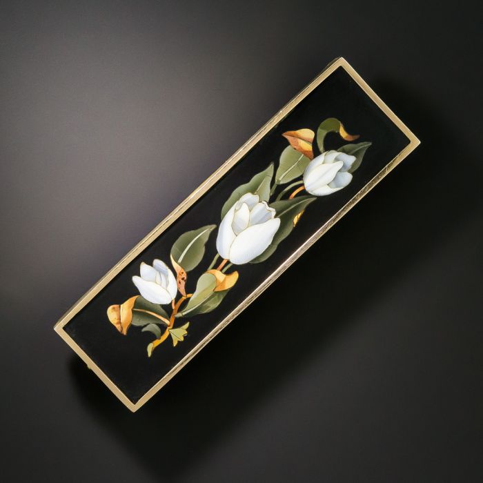 イタリア製 Pietra Dura象嵌細工 バラ文様 ブローチ シルバー800 victorian-18k-pietra-dura-bar-