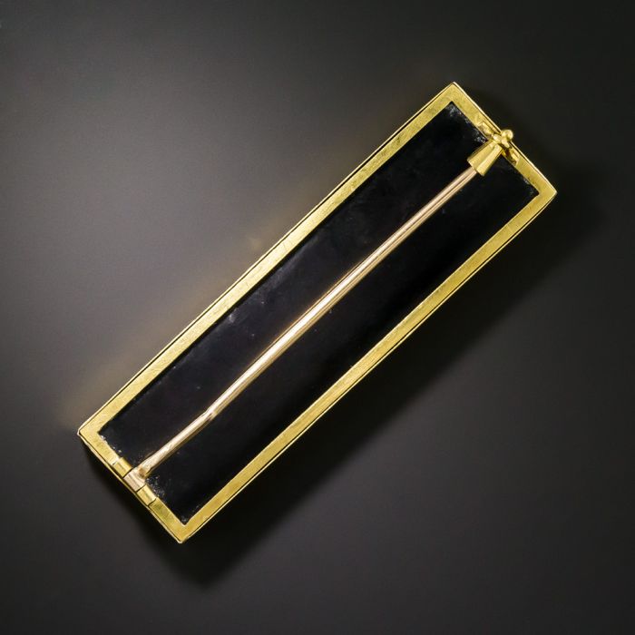 Victorian 18K Pietra Dura Bar Brooch, Italy
