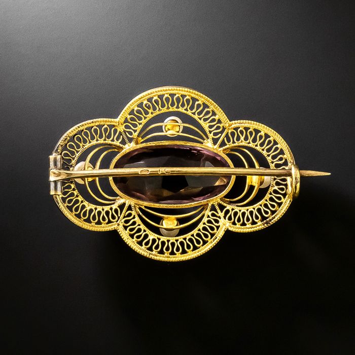 LISETTE　ダリアのブローチ Victorian Amethyst and Natural Pearl Filigree Brooch, Netherlands