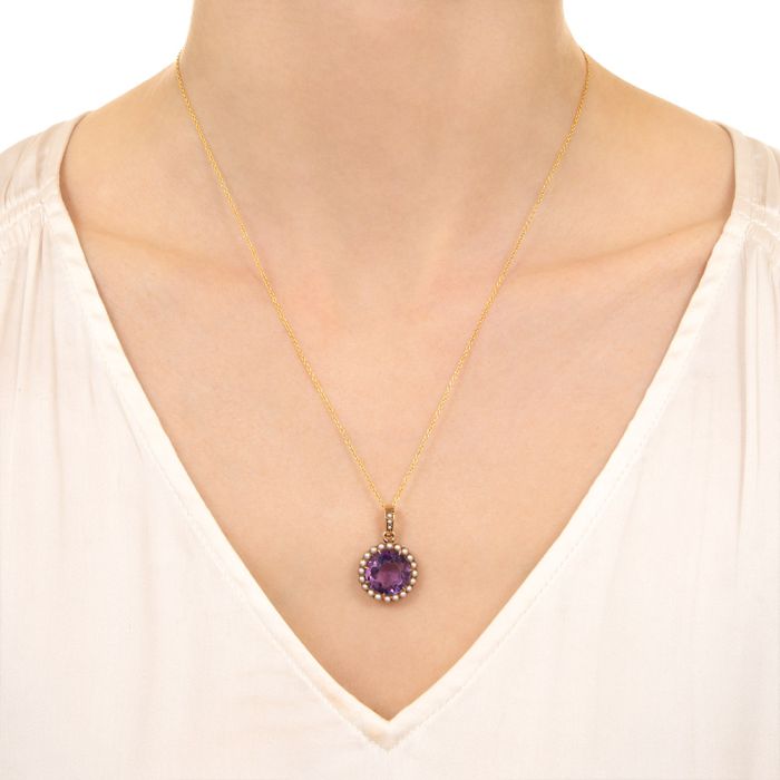 Victorian Amethyst And Seed Pearl Pendant