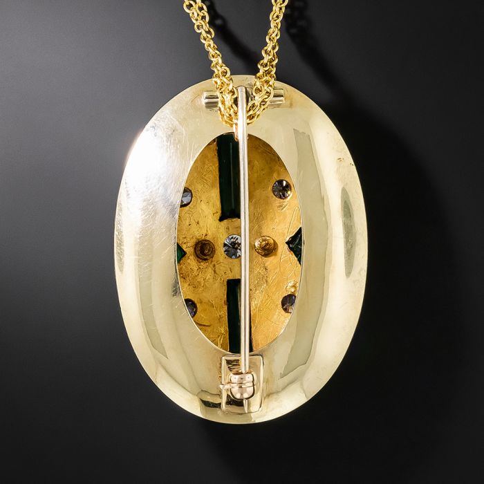 Victorian/Art Deco Emerald, Diamond and Enamel Pendant/Brooch