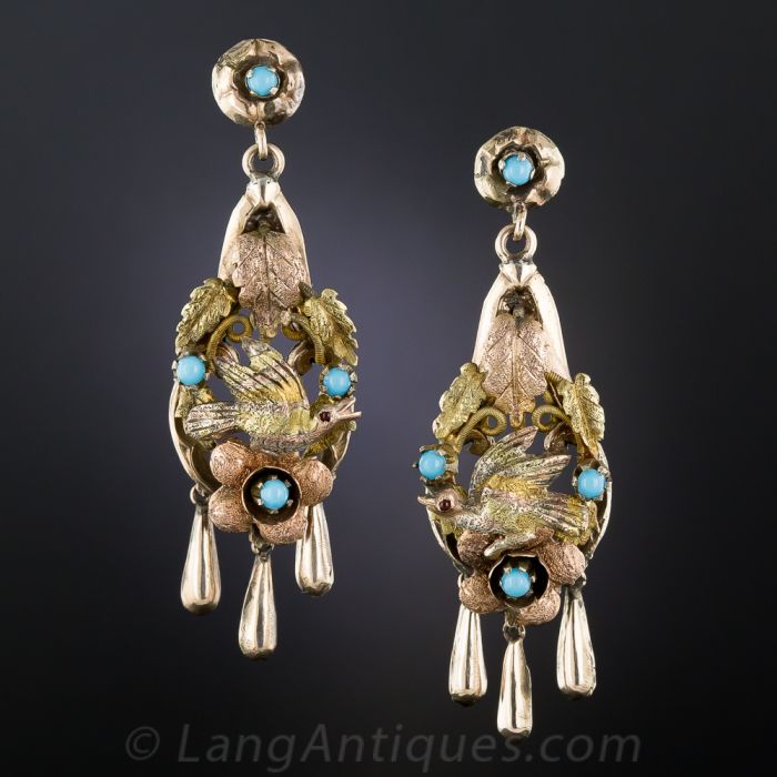 Vintage Mexican Bird Motif Drop Earrings
