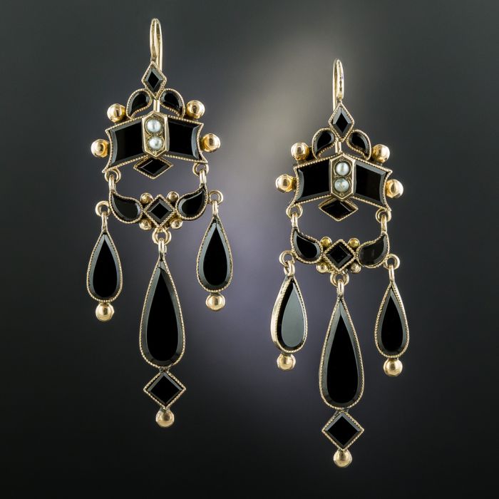 Victorian Black Onyx Chandelier Earrings