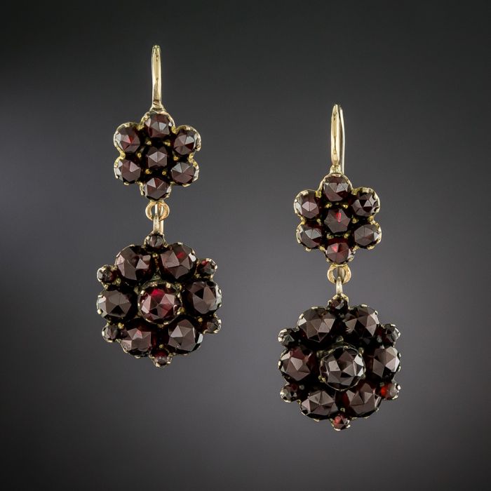 Garnet Antique Vintage Earrings Victorian Bohemian Garnet Double