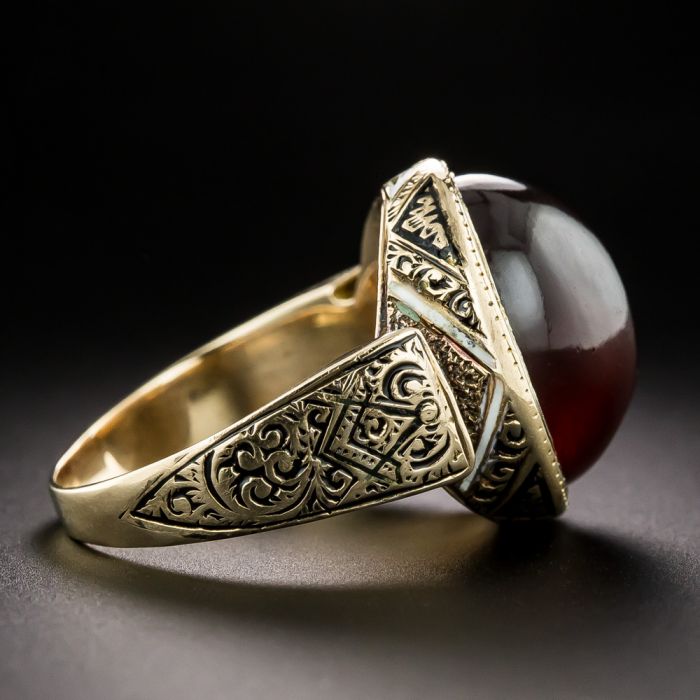Victorian Cabochon Garnet And Enamel Ring