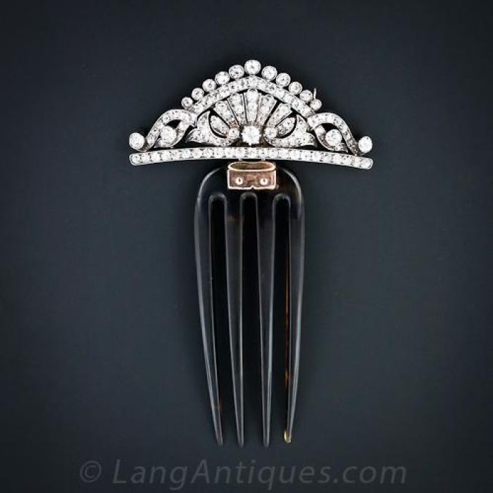 Victorian Diamond Hair Comb and Brooch Combination