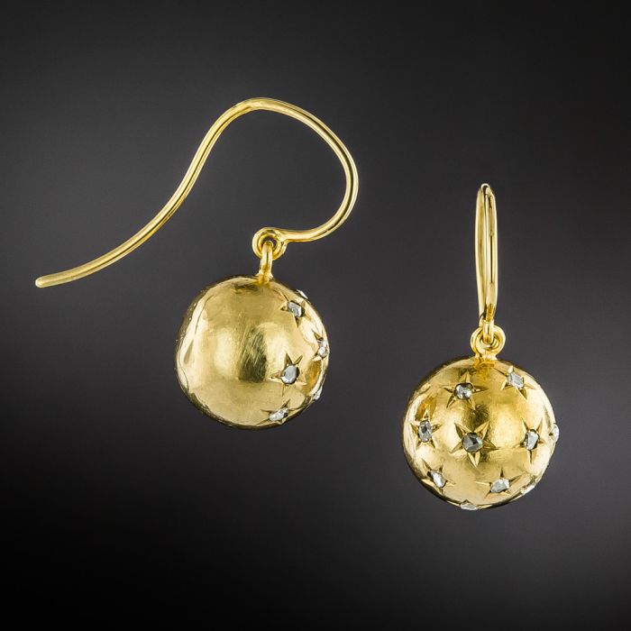 Victorian Diamond Studded Ball Dangle Earrings