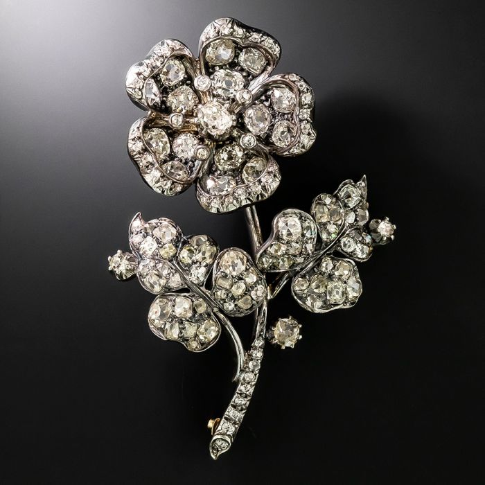 Victorian En Tremblant Diamond Flower Brooch