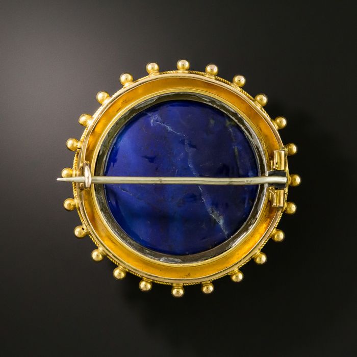 Broche Vintage Métal Doré - Fleur Avec Faux Lapis Lazuli, Bijou Rétro, état D'occasion