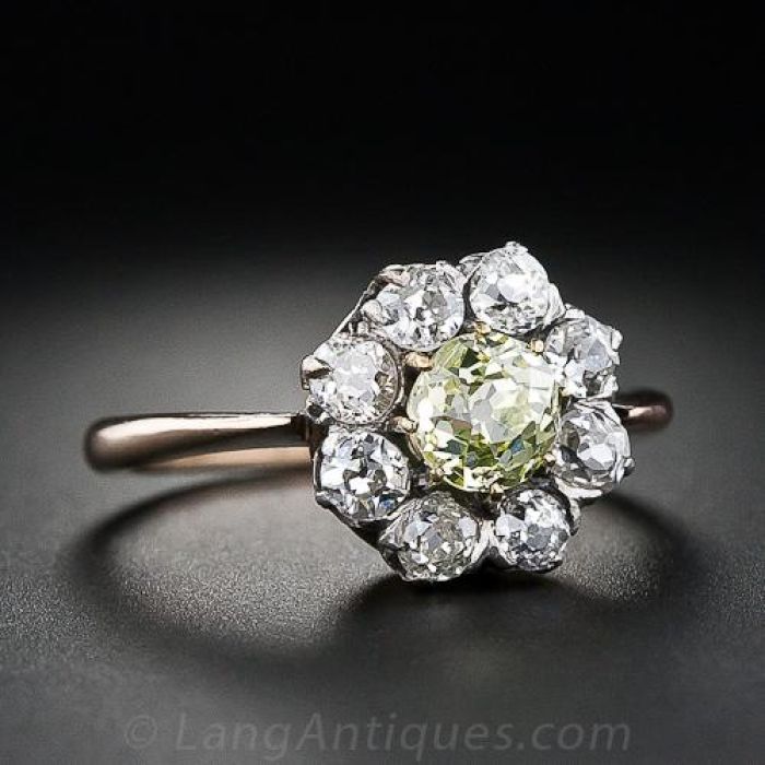 Victorian Fancy Yellow Diamond Daisy Ring