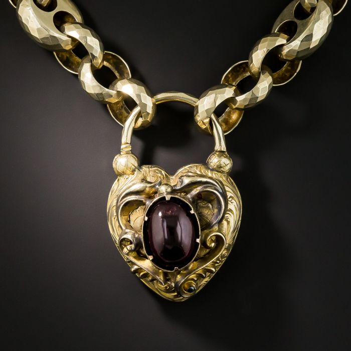 Victorian Gate Bracelet With Garnet Heart Locket Clasp