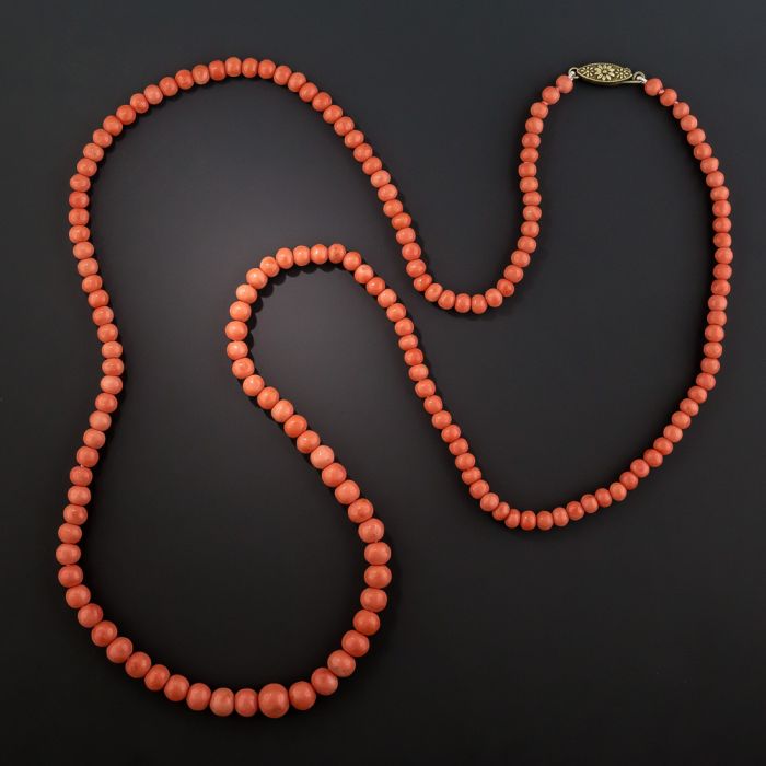 Collier Long Corail Baril Vintage Années 70 - Gradation, 69 Cm, Fabriqué En Italie