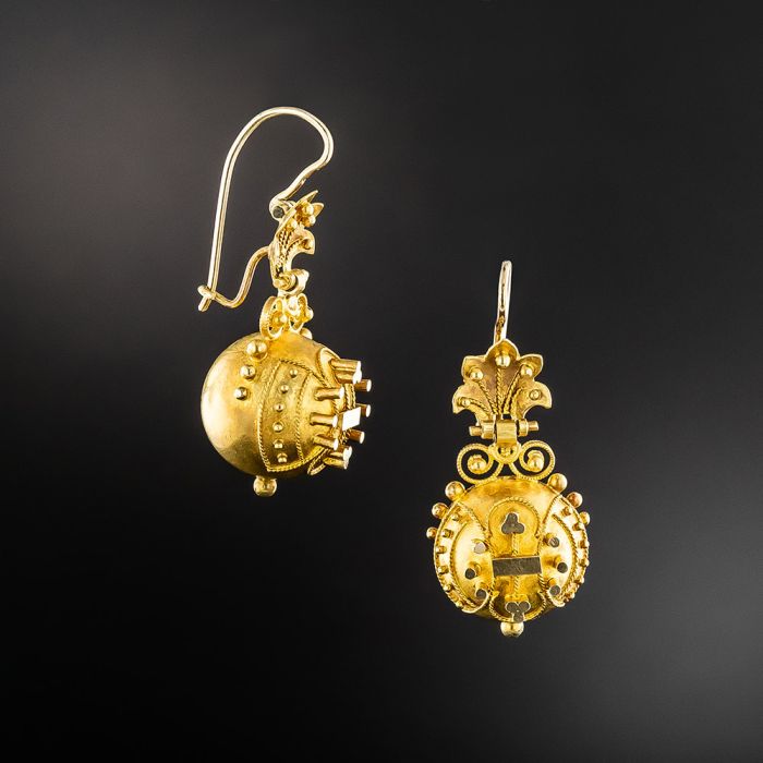 Victorian Granulated Etruscan Revival Earrings