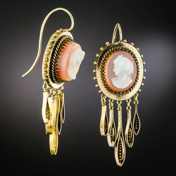 Victorian Hardstone Cameo Earrings