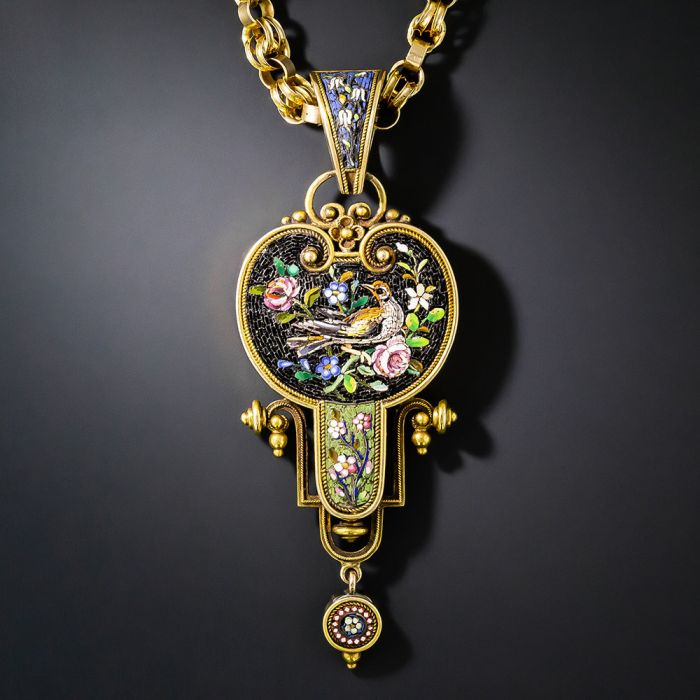 Victorian Micro Mosaic Pendant Necklace