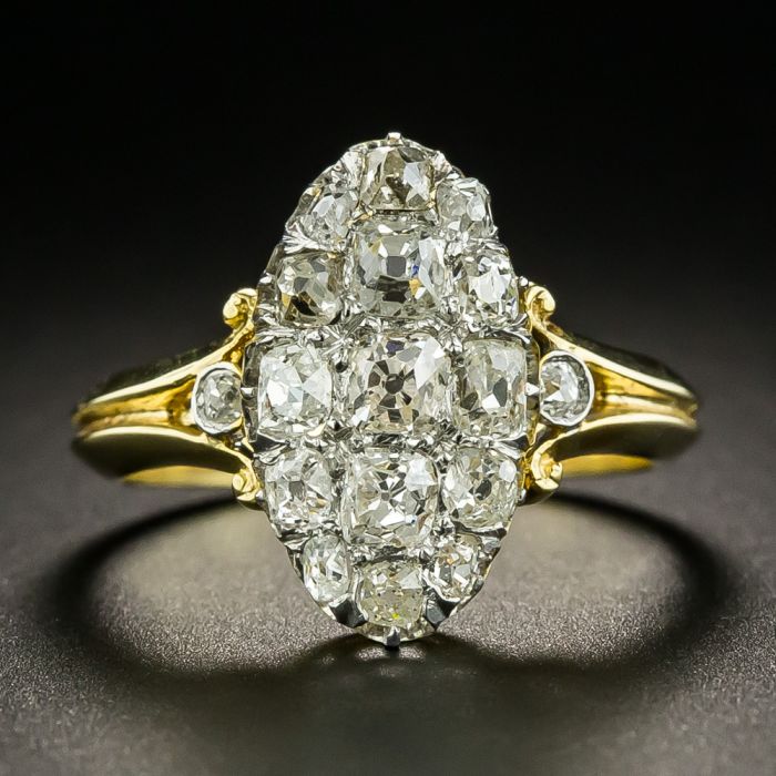 Circa 1900 Oval Diamond Cluster Ring