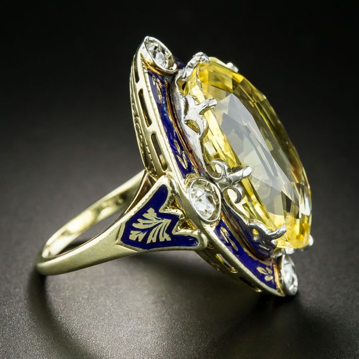 Victorian Revival 27.52 Carat No-Heat Yellow Sapphire Ring - GIA Victorian Revival 27.52 Carat No-Heat Yellow Sapphire Ring - GIA