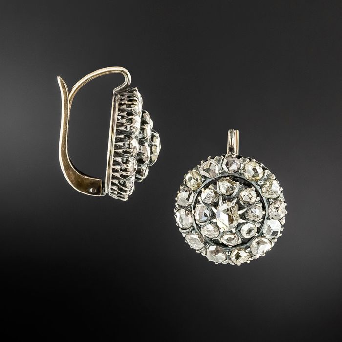 Lang Antiques Victorian Rose Cut Diamond Cluster Earrings